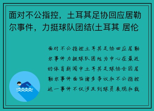 面对不公指控，土耳其足协回应居勒尔事件，力挺球队团结(土耳其 居伦)