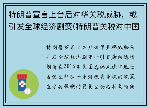 特朗普宣言上台后对华关税威胁，或引发全球经济剧变(特朗普关税对中国影响)