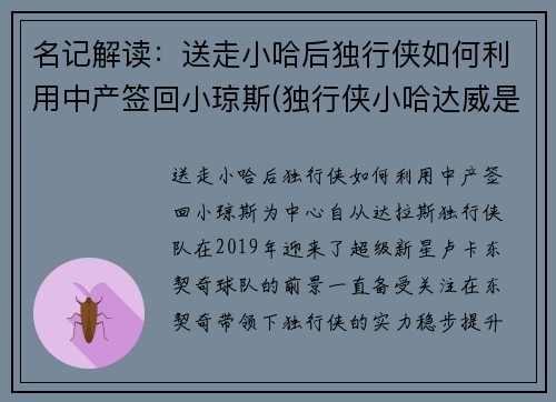 名记解读：送走小哈后独行侠如何利用中产签回小琼斯(独行侠小哈达威是谁)