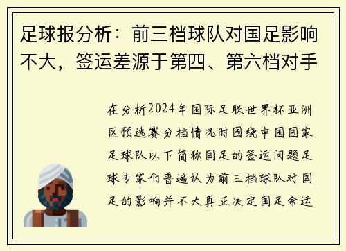 足球报分析：前三档球队对国足影响不大，签运差源于第四、第六档对手